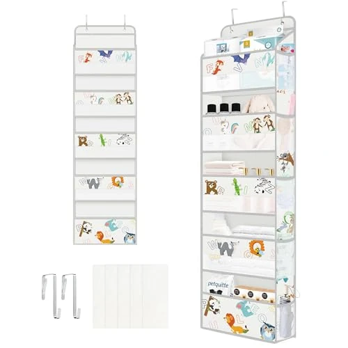 Limited offer: Clastyle Grey Animal Alphabet Over the Door Organizer with 5 Pockets Monkey Nursery Hanging Storage Organizer for Kids Clothes Diaper Toy Closet Door Hanging Shelf Storage for Bedroom Bathroom Pantry from 11.19 EUR to 11.19 EUR (save 0%)