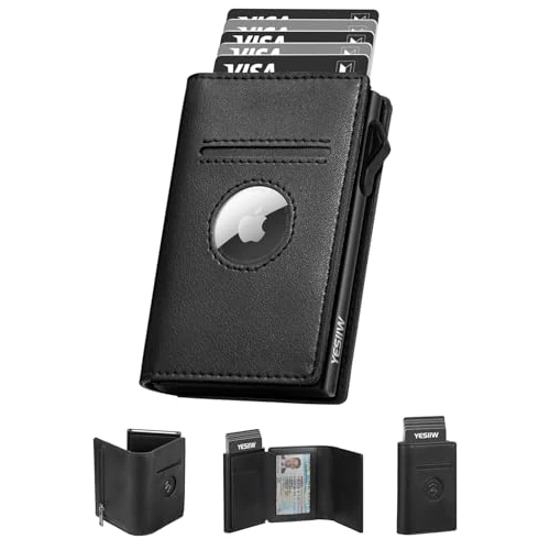 YESIIW Men's Airtag Wallet with Coin Compartment, Tri-Fold, Modern, Black, RFID Protection, AirTag Tracking
