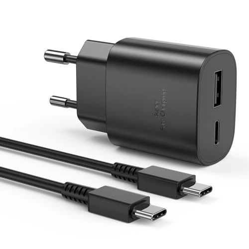 Sumsamg Oplader 25 W, USB C snellader met twee aansluitingen voor Sumsamg Galaxy S22/S22 Ultra/S21 Ultra 5G/S21 FE/S20/S10/S9/A13, Sumsamg snellader met type C-kabel