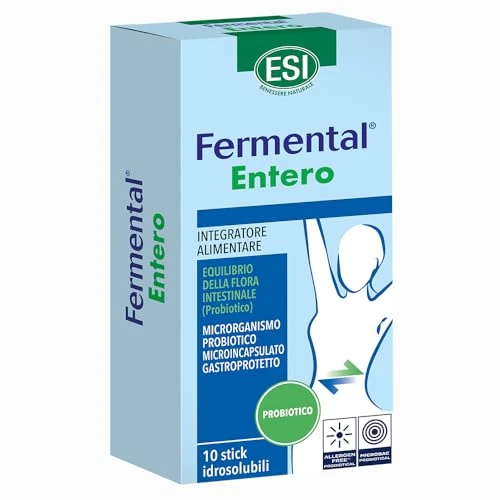Offerta a tempo: ESI, Fermental Entero, Integratore Alimentare per l'Equilibrio della Flora Intestinale, a Base di Microrganismi Probiotici, Gusto Vaniglia, Senza Glutine e Vegan, 10 Stick Idrosolubili - 23% da 16.90 € a 12.97 €
