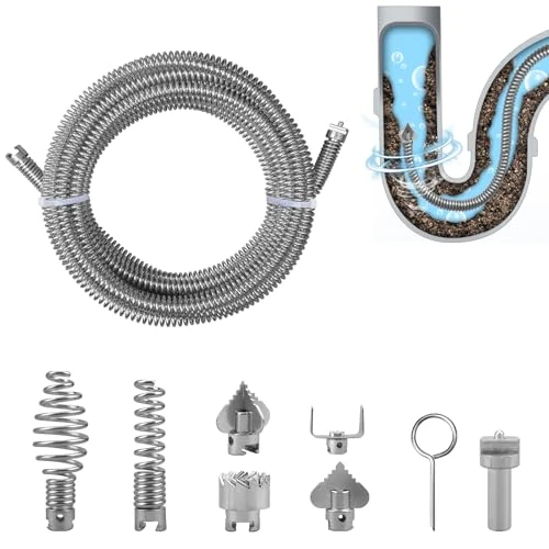 Tijdelijke aanbieding: Rohrreinigungsspirale 5m, ø12mm afvoerreiniger spiraal, met 6 stuks afvoerreiniger snijkop en 1 elektrische adapter, multifunctionele stalen buisreinigingsas (verzinkt) van 29.30 € naar 24.90 € (15% korting)