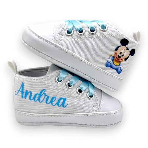 LulluLab Scarpine Neonato personalizzate con nome, primi passi, ottima idea regalo. (Topolino 0-3 mesi)