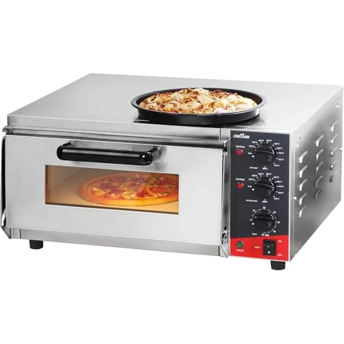 CROSSON Forno Elettrico per Pizza 16 Pollici,Forno Pizza Elettrico Professionale in Acciaio Inox 230V/2000W con Pietra e Maniglia,per Interni Ristorante Cottura Casa Cucina