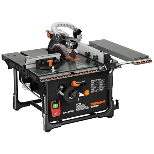 Dovaman DTS02M Table Saw, 98% Suction, 2000 W, Blade 216 mm, Mitre Cut 0-45°, Depth 45-60 mm