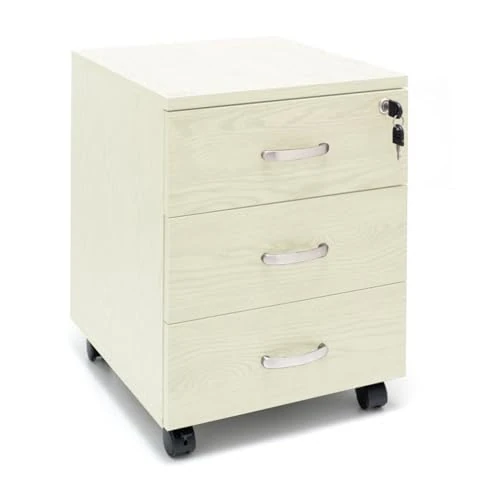 Marvin Bürocontainer aus Holz Sicherheitsschlüssel mit Rollen für Schreibtisch Tisch 3 Schubladen Ablagen (Sandgrau)