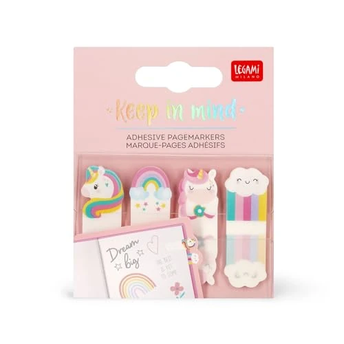 Offerta a tempo: Legami - Segnapagina Adesivi Keep in Mind, 80 Segnapagina Adesivi (20 x 4), Adesivi Scrivibili e Removibili, Tema Unicorn, 7 x 5.5 cm - 59% da 7.23 € a 2.95 €