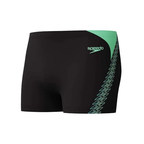 Speedo Hyperboom Splice Aquashort para Hombre, Black/Alfalfa Green, 28