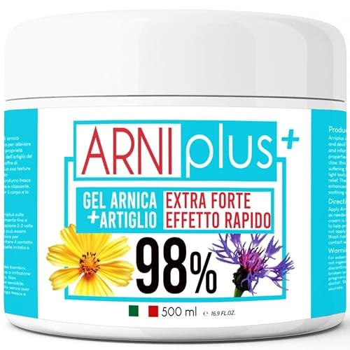 ARNIplus + Árnica para caballos uso humano, con vitamina C, 500 ml Arnica gel fuerte, refrescante, acción rápida, no grasa, árnica + garra del diablo, fabricado en Italia, masajes musculares y