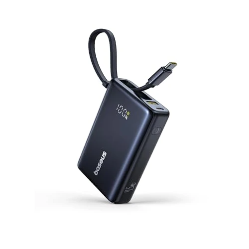 Baseus Picogo Power Bank 10000 mAh, 45 W, z wbudowanym kablem USB-C, PD 3.0 QC 4+ baterie zewnętrzne 45 W, 2 USB-C i 1 USB-A, do iPhone'a 16 15 14 pro max plus, MacBook, ipad, Galaxy S24 Ultra