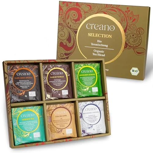 Offre limitee: Creano – Coffret Cadeau de Thés Bio, 24 Sachets en 6 Variétés : Thé Vert, Thé Blanc, Thé Noir & Oolong, 48g – Idée Cadeau Originale et Naturelle* de 13.99 EUR a 11.89 EUR (economie 15%)