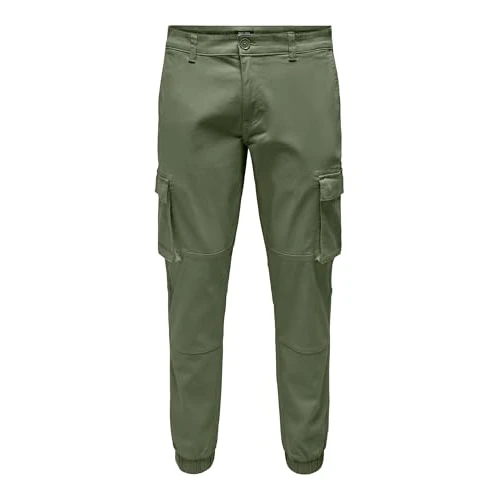 Only & Sons Onscam Stage Cargo Cuff Life 6687 Noos Pantalones Cargo, Deep Lichen Green, 27W / 32L Hombre
