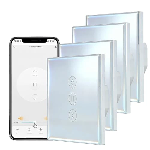 Curtain Switch, 4 Articoli Interruttore Tapparelle WiFi per APP Remote & Voice Control Compatible,Smart Touch Switch per Controllo Remoto e Vocale, Funzione di temporizzazione Funziona