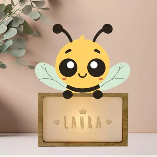 Zeitlich begrenztes Angebot: WONDEE Personalisierte Geschenke Baby, Nachtlicht Baby Biene, Geschenke zur Geburt, Taufgeschenke für Mädchen und Jungen Personalisierte - Nachttischlampe kinder, baby geschenk personalisiert von 24.75 € auf 24.75 € (0.00% Rab