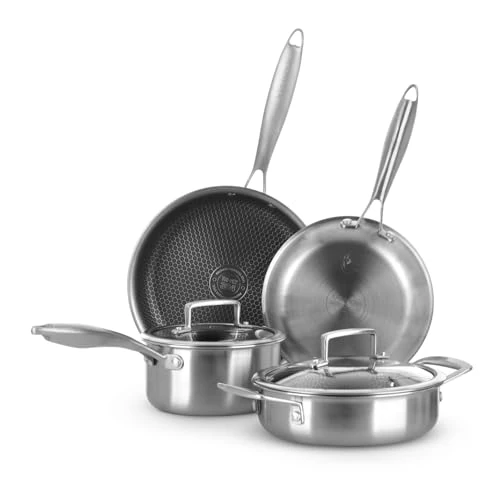 Offerta a tempo: KASANOVA Batteria pentole Tri-ply, Set pentole e padelle in acciaio inox triplo strato, Pentole antiaderenti induzione e tutti i piani cottura, forno fino a 220 °C (6 pezzi) - 41% da 169.00 € a 99.71 €