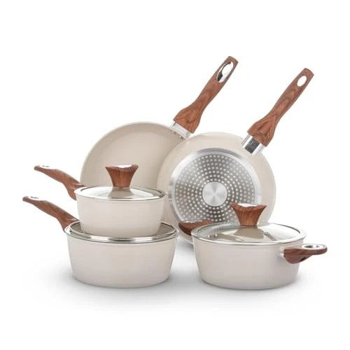 Limited offer: KASANOVA New Ceramic Cookware Set, Induction Cookware Set with Ceramic Coating, Non-Stick Pans and Saucepans Set with Glass Lid (Cream, 8 Pieces) from 136.58 EUR to 69.00 EUR (save 49%)