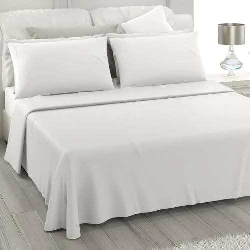 Offerta a tempo: L'ANTICO ARCOLAIO - Lenzuola Matrimoniali Cotone 100% Completo con Federe Cuscini, Set Anallergico e Antiacaro, Colore Tinta Unita, Manifattura Made in Italy con Fibra Naturale (Bianco) - 0.00% da 25.90 € a 25.90 €
