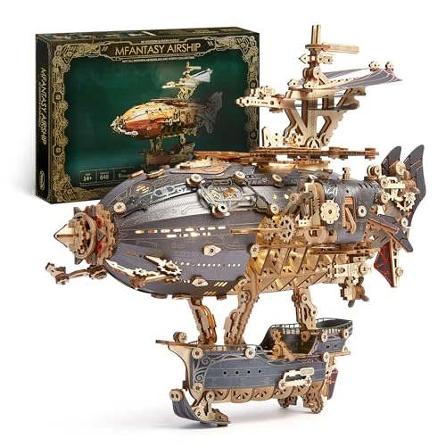 Limitiertes Angebot: FUNPOLA LED 3D Holzpuzzle fur Erwachsene Luftschiffmodell - Steampunk DIY Bastelset mit LED-Leuchten - Holz Luftschiffmodell-Bausatz für und Erwachsene (Grau) von 69.99 EUR auf 55.77 EUR (Spare 20%)
