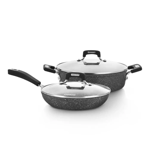 Set pentole e padelle KASANOVA New Petra Dark, antiaderente, induzione e forno fino a 180°C, con presina e cucchiaio (4)