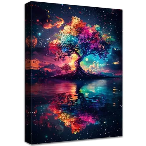 Limitiertes Angebot: Bunter Lebensbaum Leinwand Bilder Mit Rahmen Blau Rot Baum Sternennacht Szene Wandbilder Wandkunst Kosmischer Baum Bild auf Leinwand Malerei Korridor Schlafzimmer Badezimmer Wanddekor 30x40cm von 13.99 EUR auf 13.99 EUR (Spare 0%)