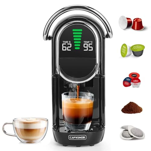 Magician1 Mini, Multipurpose Coffee Machine, Compatible with Nespresso, Dolce Gusto, Lavazza, ESE, 7 Water Levels, 85-97°C, Black
