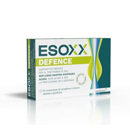 Esoxx Defence, Dispositivo Medico con Azione Tipo Meccanico, Utile per Ridurre Rapidamente i Sintomi da Reflusso Gastro Esofageo e da Iperacidità, 20 Compresse da Sciogliere in Bocca, Aroma Liquirizia
