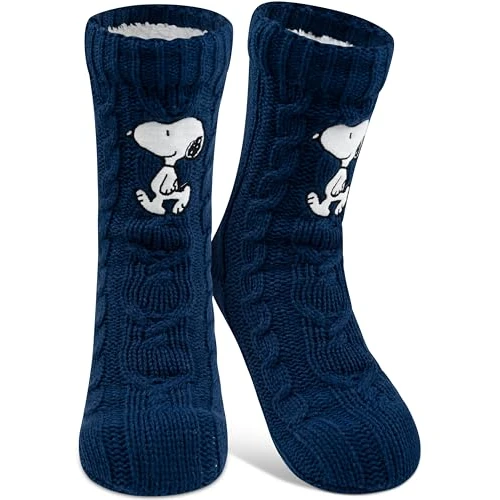 Oferta limitada: United Labels The Peanuts Snoopy Calcetines para mujer, color azul, talla única 38-43, con forro de sherpa, calcetines cálidos, calcetines de cabaña de 16.95 EUR a 12.95 EUR (ahorro 24%)