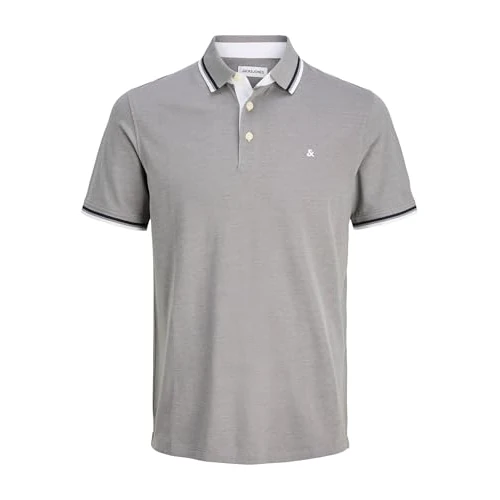 JACK & JONES Polo Slim fit Homme JJEPAULOS uni Chemise été col Polo Manche Courte Coton piqué Basique, Couleurs:Gris-Clair-3, Size:XXL