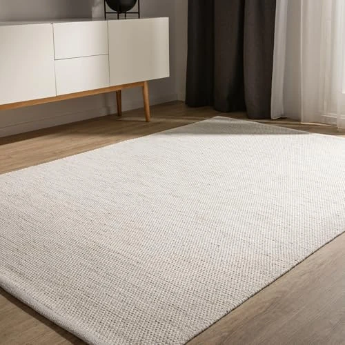 benuta Basic handgewebter Baumwollteppich Ron - Creme 300x400 cm - Handwebteppich aus 100% Baumwolle - Style: Uni, Minimalistisch, Natural Living - Pflegeleicht für Wohnzimmer Schlafzimmer