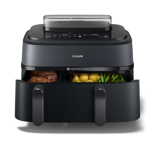 Offerta a tempo: Philips Airfryer Serie 5000 doppio cestello con vapore-Frittura ad aria, cottura a vapore o combinata 19 metodi di cottura; Capacità 9L (3L + 6L), Tecnologia RapidAir Plus, Auto SteamClean (NA550/00) - 23% da 259.99 € a 199.99 €