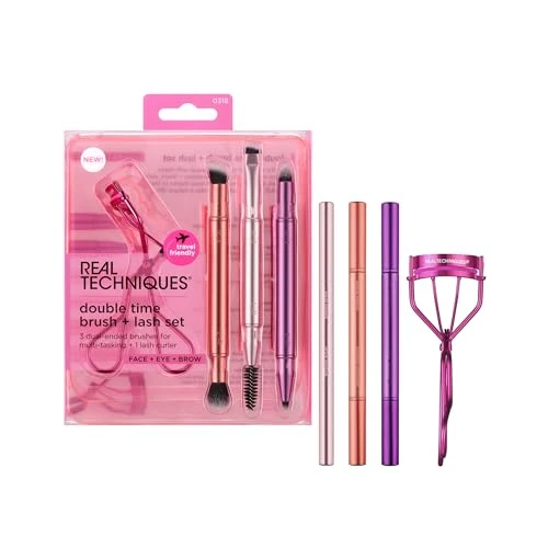 Oferta limitada: Real Techniques Double Time Brush + Lash 4 Piece Set, Dual-Ended Eye Makeup Brushes For Eyeshadow & Brows, Travel-Friendly Brush Caps For Storage, Eyelash Curler Included, Cruelty-Free de 22.99 EUR a 22.99 EUR (ahorro 0%)