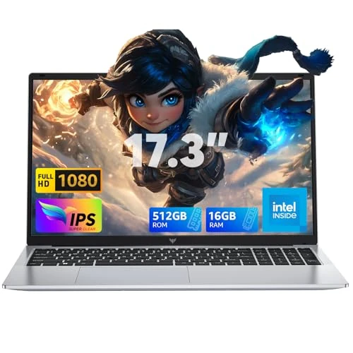 ACEMAGIC 17.3 Inch Laptop, 16 GB DDR4 512 GB SSD,lntel Alder Lake N97 (Faster than N100/N95, Up to 3.6 GHz) Notebook, Win 11 Pro, 1920 * 1080 IPS Full HD, WiFi6, BT5.0, HDMI, Opening and Closing 180°