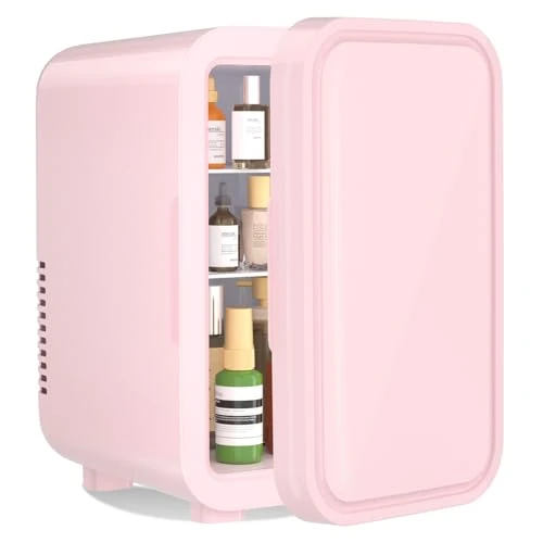 YASHE Mini nevera de 6 litros/8 latas, 220 – 240 V CA/CC, Refrigerador termoeléctrico portátil, Refrigerador para dormitorio, cuidado de la piel, bebidas, oficina, dormitorio y coche, Rosa