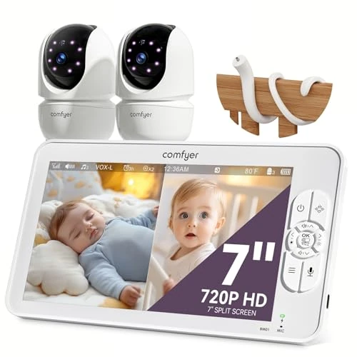 Offerta a tempo: Comfyer BM01 Baby Monitor Video e Audio con 2x Telecamera per Neonati, Schermo IPS 7''720P, 4x Zoom, 6000mAh, Monitoraggio Temp, VOX, Audio Bidirezionale, Visione Notturna, Ninne Nanne, per bambini - 43% da 179.99 € a 102.89 €