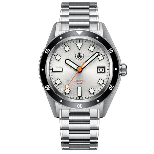 PHOIBOS Argo Orologio Subacqueo Automatico da Uomo Resistente all'Acqua 200M Spiral Sunray Argento Bianco PY052E