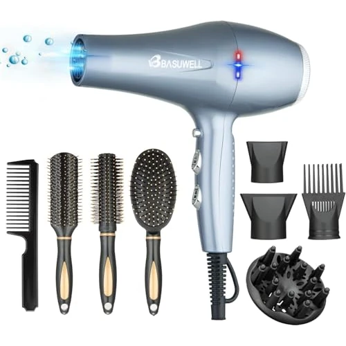 Suszarka do włosów, jonowa, profesjonalna suszarka do włosów, 2400 W, 3 ogrzewanie, 2 ustawienia prędkości, szeroka suszarka na podczerwień, cicha, silnik AC z dyfuzorem do włosów, ulepszona wersja