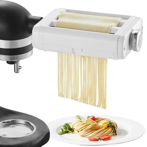 Oferta limitowana: VEVOR Nasadka do makaronu KitchenAid mikser stojący, zestaw wałków do makaronu ze stali nierdzewnej 3 w 1, w tym wałek do arkusza do makaronu, krajalnica do spaghetti i fettuccine, 8 regulowanych z 258.00 zł na 258.00 zł (oszczędź 0.00%