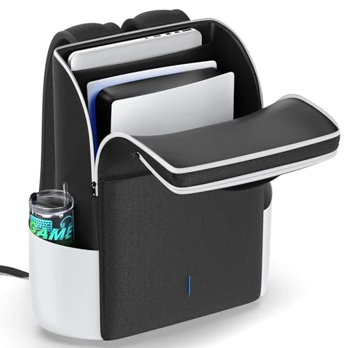 Rysker Rucksack für PS 5 / Slim / Pro-Konsole, voller Schutz PS5 Tasche, große Kapazität PS 5 Reisetasche für Dual Controller, PS Portal, Laptop, Spielkarten, PS5 Rucksack mit 3 Kabel Tasche