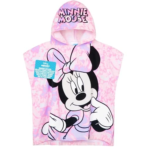 Get Trend Disney Minnie Mouse Bath Towel with Hood for Kids Absorbent Changing Robe Poncho Towel for Swim Bath Shower Beach Holiday Essentials (Pink Minnie Mouse, 2-6 years)
