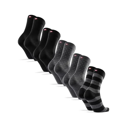 DANISH ENDURANCE Premium Merino Socken, (3|5 Paar), Warme Socken, Wollsocken, Unisex, Socken Herren & Damen, Mehrfarbig (2xSchwarz, 2xGrau Gepunktet, 1xGrau Gestreift), 39-42