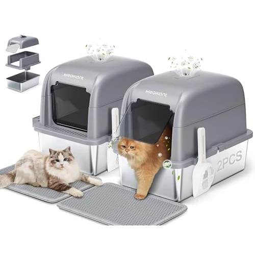 Offre limitée : MeoWant 2pcs Bac à Litière pour Chat en Acier Inoxydable, XXL Bac à Litière avec Pelle, Type Fermé en Forme de U Toilette, 81L Toilettes pour Chat Amovibles avec Boîte Désodorisante Supérieure de 147.46 EUR à 140.09 EUR (remise 4.8%)