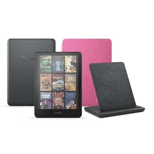 Kindle Colorsoft Signature Edition (32 GB) sans publicité, une couverture en tissu Amazon et une station de chargement sans fil Made for Amazon