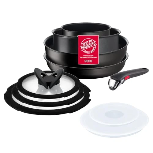 Tijdelijke aanbieding: Lagostina Ingenio Intensive Pro, 10-delige set, 4 potdeksels, 3 glazen deksels, 2 deksels van kunststof en afneembare handgreep, titanium coating, voor alle warmtebronnen inclusief inductie van 190.65 € naar 190.65 € (0.00% korting)