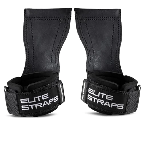 Fitgriff® Elite Straps 2.0 - Straps Gym con Gancho de Goma- Correas Levantamiento de Pesas para Lifting, Gimnasio (Negro, M/L)