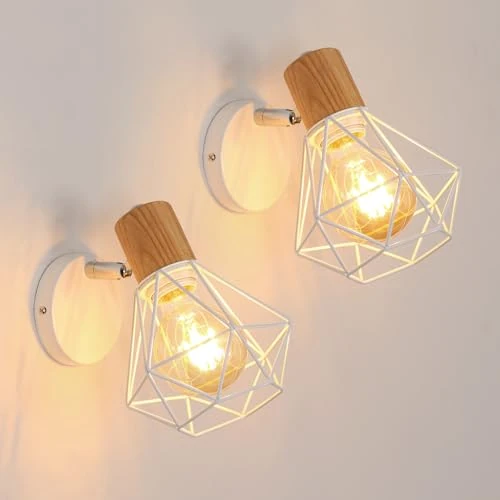 Offerta a tempo: Toolight 2 Pezzi Applique da Parete 350° Regolabile Legno Ferro Bianco Corridoio - 0.00% da 103.99 € a 103.99 €