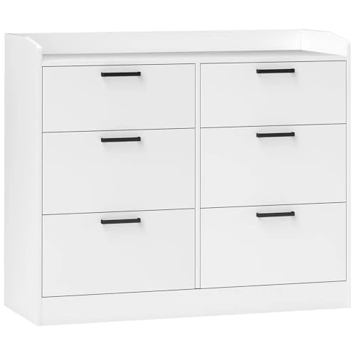 HOMCOM Commode met 6 laden met verhoogde randen en U-handgrepen, moderne houten commode 110 x 40 x 88 cm, wit
