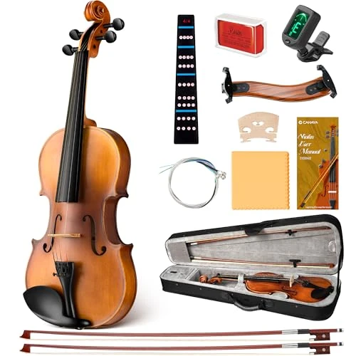 CAHAYA Violín d Madera Maciza Tamaño 4/4 – Exquisita Artesanía Conjunto de Violin con Estuche de Violín Apoya-Hombros Afinador d Resina para Principiantes y Iños arco doble