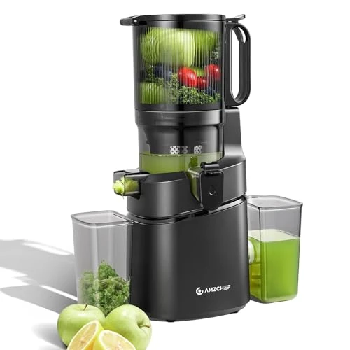 AMZCHEF 250W Automatischer All-In-One Entsafter, 145MM Öffnung und 1,8L entsafter für Gemüse und Obst, Entsafter Slow Juicer Testsieger mit Dreifachem Filter - Schwarz