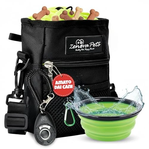 ZENOVA PETS Sac à friandises pour Chien avec Bol de Voyage, clicker, Distributeur de Sacs à déjections - Sac pour Chien imperméable - Chien Accessoires pour Promenade et Dressage