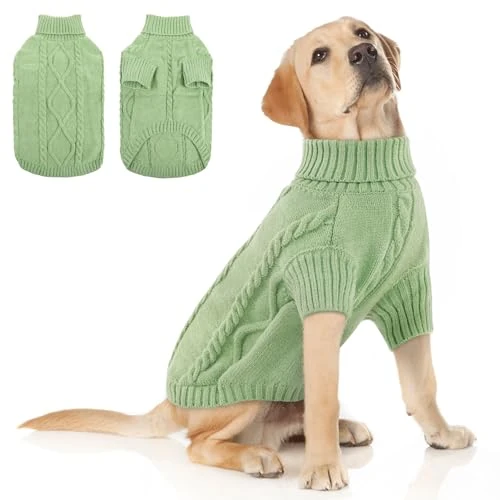 Queenmore Dog Jumper Large Dogs, Warm Jumper Dog Bulldog Dachshund Jumper Dog Knitted Coat Greyhound Pullover, Dog Jumper for Large Dogs, Green, 3XL