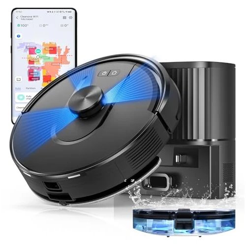 Vexilar Samoopróżniający się robot odkurzający z mopem, nawigacja laserowa, do 60 dni czyszczenia bez użycia rąk, czas pracy 180 minut, mocny robot ssący 5000 Pa do czyszczenia podłóg, dywanów i